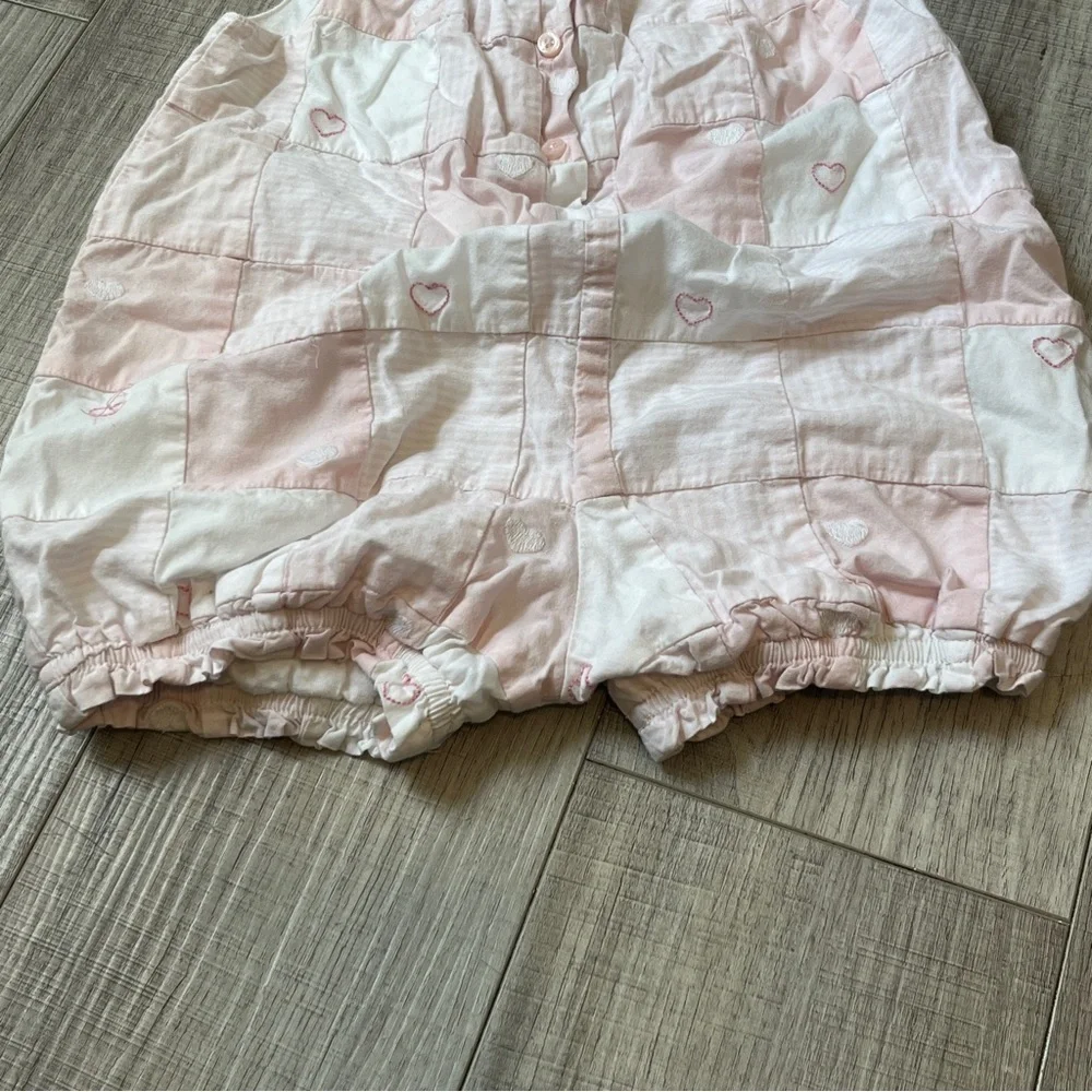 Janie and Jack Pink Patchwork Heart Romper - Fully Lined 6-12M Summer Outfit
